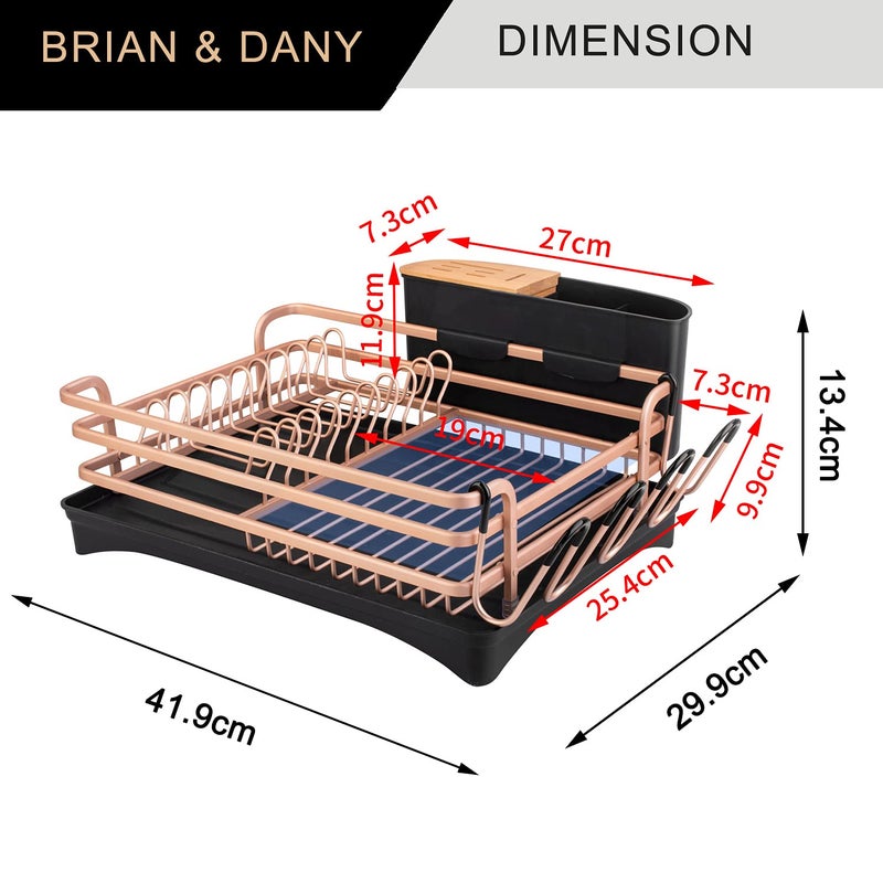 BRIAN & DANY Aluminum Dish Drying Rack, Dish Racks for Kitchen Counter, Dish Drainer with Removable Cutlery Holder & Cup Holder, Unique 360Â° Swivel Spout Drainboard, 16.5" L x 11.8" W, Golden - Image 4